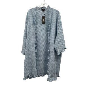GGO Blue Gingham Ruffle Open Cardigan